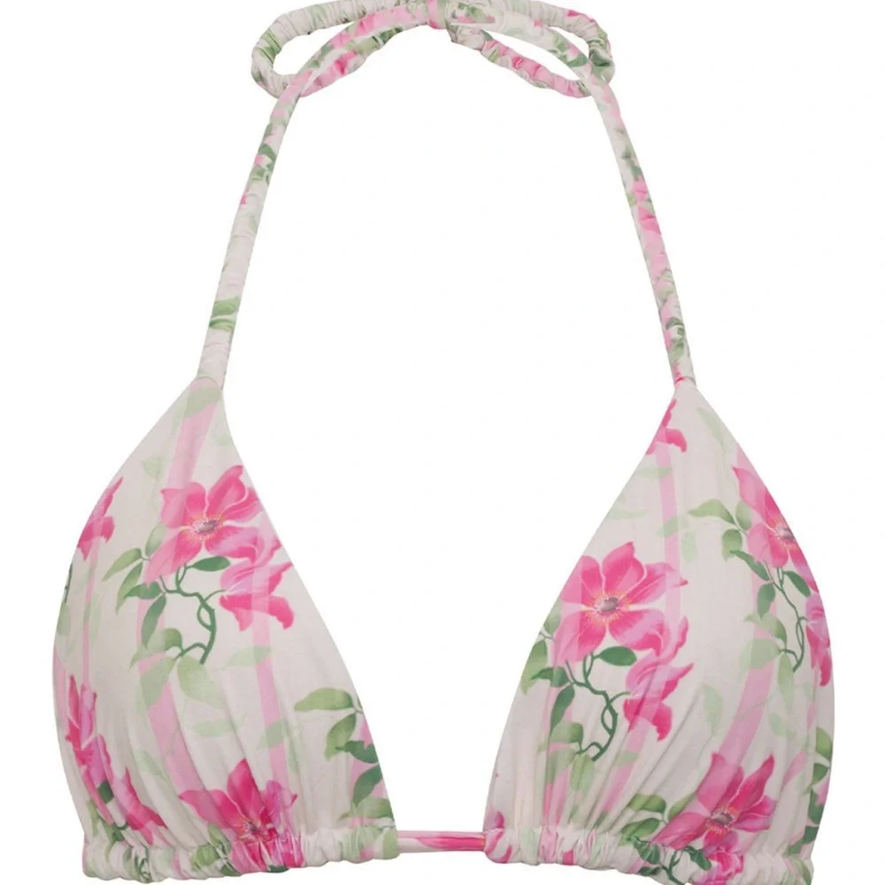 Frankie's Bikinis White Floral Pink Green Triangle Bikini